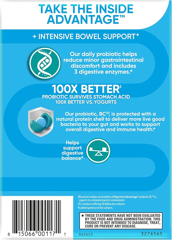 IBS Daily Probiotic Capsules for Digestive Health &amp Gut Health Digestive Advantage Probiotics For Men and Women (96 count box) - Digestible Enzymes