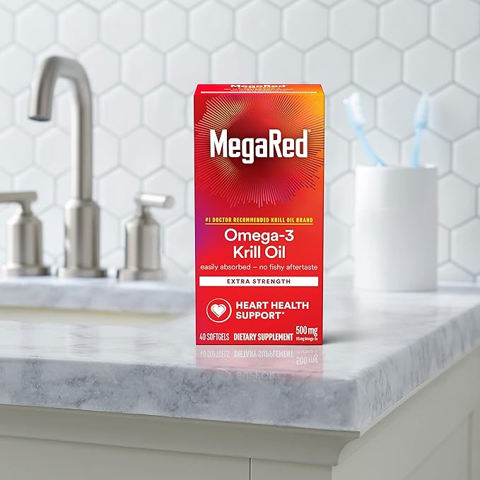 MegaRed Omega-3 Krill Oil 500mg Extra Strength softgels (40 Count in a Box) - Krill Oil No Fishy Aftertaste