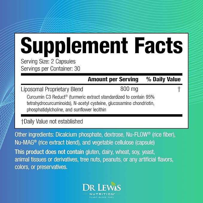 Liposomal Turmeric Extract 95% Tetrahydrocurcuminoids Curcumin Supplement with Glucosamine Chondroitin Phosphatidylcholine Sunflower Lecithin for Joint Support &amp Immune Health - 60 Vegan Capsule