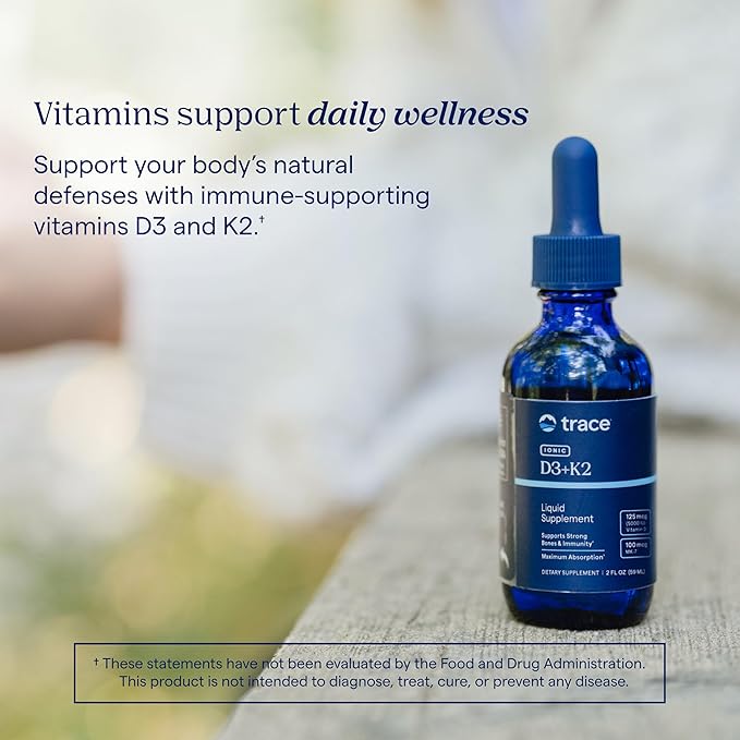 Trace Minerals | Liquid Ionic Vitamin D3 + K2 | 125 mcg (5000 IU) D3 100 mcg K2 | Concentrated Dietary Supplement | 2 fl oz. 296 Servings