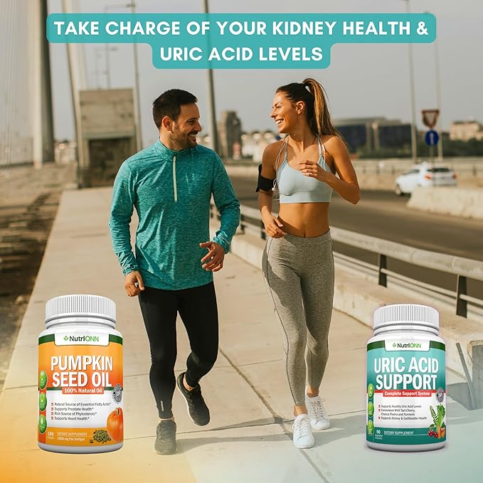 NutriONN Pumpkin Seed Oil Softgels &amp Uric Acid Support Capsules Combo - Targeted Support for Kidney Health &amp Uric Acid Management