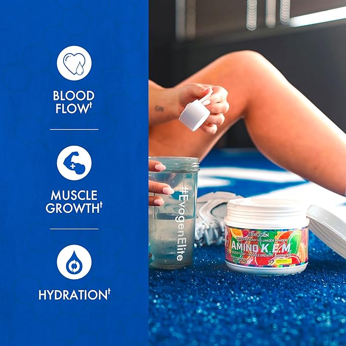 Evogen Amino K.E.M. - EAA &amp BCAA Powder Pump Volumizer | BCAAs Amino Acids Supplement for Blood Flow Muscle Growth &amp Hydration | Citrus Candy | 30 Servings