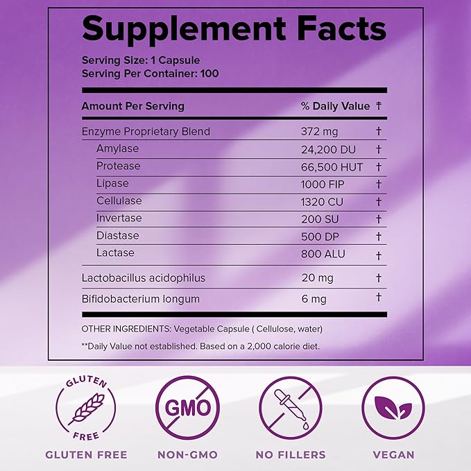 Dr. Liz Cruz Everyday ENZYMES - Digestion Supplement Dietary Supplements Medical-Grade Super Enzymes Bloating Gas and Reflux Relief for Women Men &amp Children Non-GMO 100 Veggie Capsules