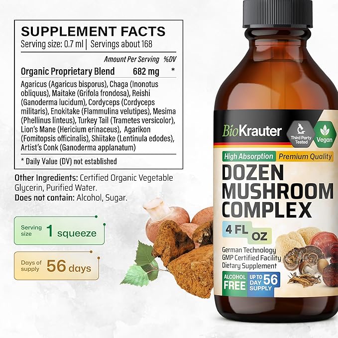BIO KRAUTER Adrenal Support Tincture 4 Fl. Oz. &amp Dozen Mushroom Tincture 4 Fl. Oz.