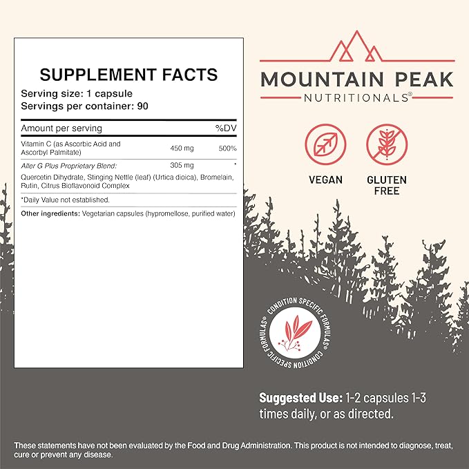 Mountain Peak Nutritionals Aller G Plus - Respiratory Sinus &amp Seasonal Allergy Support - w/Bromelain &amp Stinging Nettle - Promotes Healthy Immune Function (90 Vegetarian Capsules)