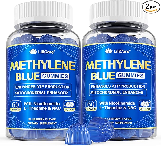 LILICARE Methylene Blue Gummies for Humans Brain Supplement with NAC VIT B3 &amp L-Theanine Brain &amp Mitochondrial Support Enhances Energy Focus and Cognitive Clarity Sugar Free 120 Ct