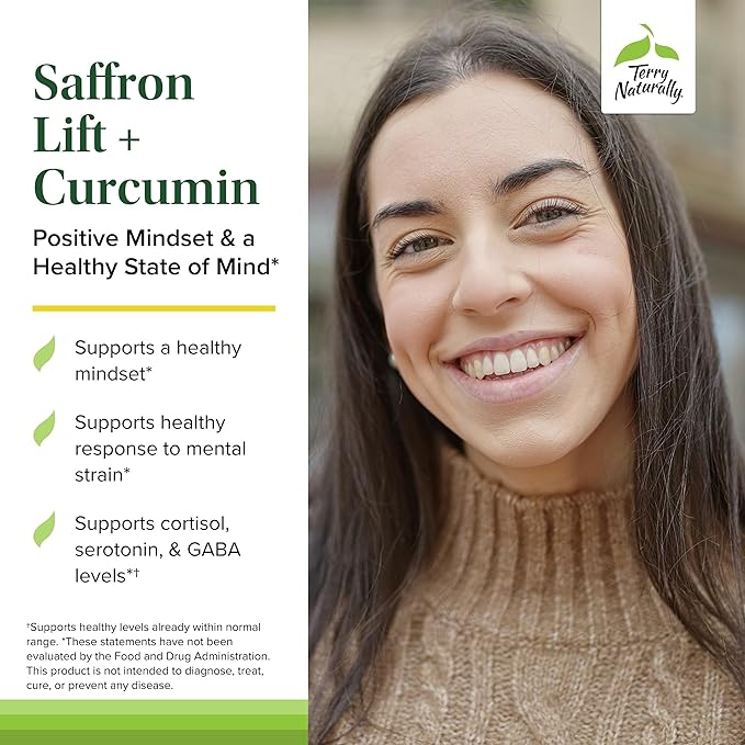 Terry Naturally Saffron Lift + Curcumin - Herbal Supplement with Curcumin - Non-GMO Saffron &amp Brain Curcumin Capsules - Concentration &amp Relaxation Support Supplement - 60 Capsules (Pack of 2)