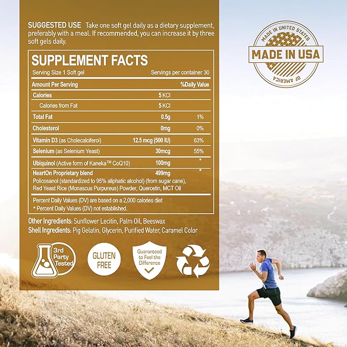 NANOWELL HeartOn Active CoQ10 Kaneka Ubiquinol 100 Plus Heart Health Supplement - 30 Softgels X 1 Box for 1 Month (30 Count)