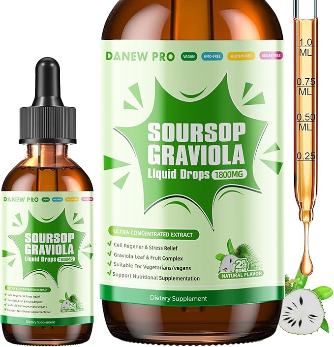 Soursop Graviola Leaf Extract Liquid Drop for Cell Support &amp Regeneration Immune Boost Relax Liver and Sleep Soursop Bitters Liquid Herbal Goodness Sugar/Gluten Free Original Flavor 2 Fl O