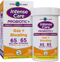 Vital Planet - Intense Care Gas &amp Bloating Probiotics Plus Organic Prebiotics Postbiotics Parabiotics Complete 4-in-1 Supplement for Adults 65 Billion CFU 65 Strains Digestive and Immune 30