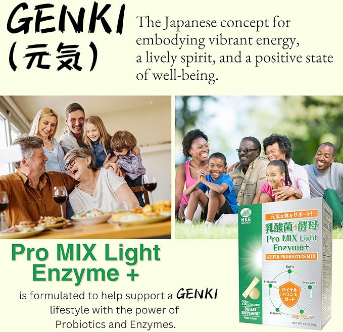 Pro Mix Light Enzyme Plus - Kefir and Digestive Enzymes - for Supporting Digestion and Gut Health - Japanese Supplement with Probiotics Prebiotics and Enzymes - 20 Powder Stick-Packs