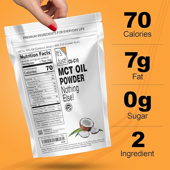 It's Just! MCT Oil Powder With Prebiotic Fiber - Keto Non-GMO C8 C10 Coffee Creamer - 24 oz