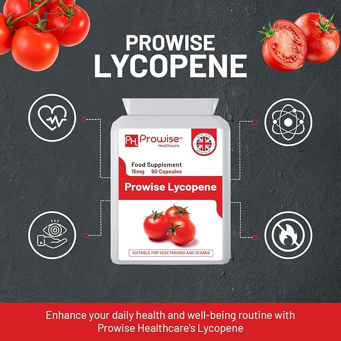 Lycopene 10% Beadlet 15mg 90 Capsules - UK Manufactured | GMP Standards by Prowise Healthcare - Suitable for Vegetarians and Vegans