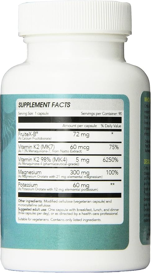 Decalcify - Fruitex-B Vitamin K2 (MK4 and MK7) Magnesium and Potassium Orotate 90 Vegetarian Capsules