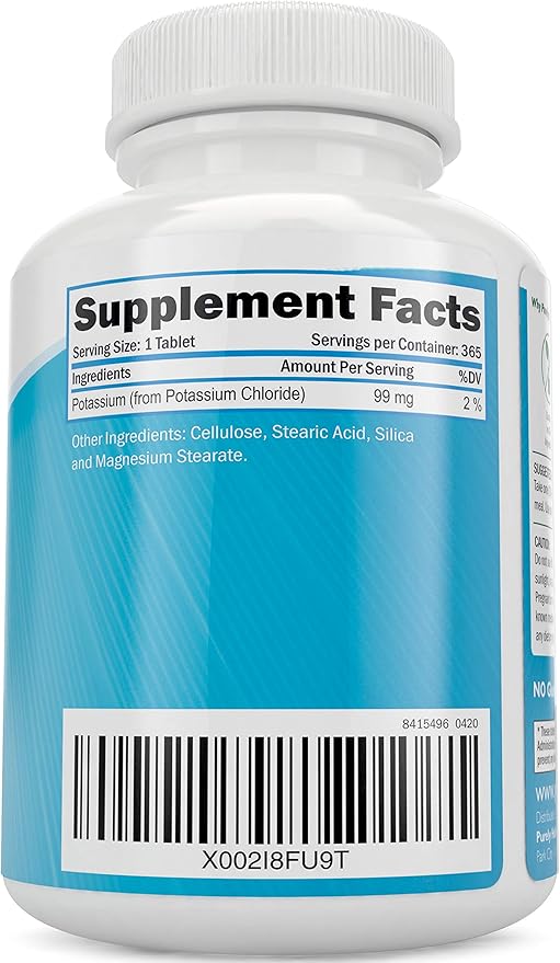 Potassium Chloride Supplement | 1 Year Supply | Heart &amp Circulatory Health Support | With Potassium 99mg Per Serving for Electrolyte &amp Fluid Balance Support | Gentle on Digestion | Non-GMO | 3