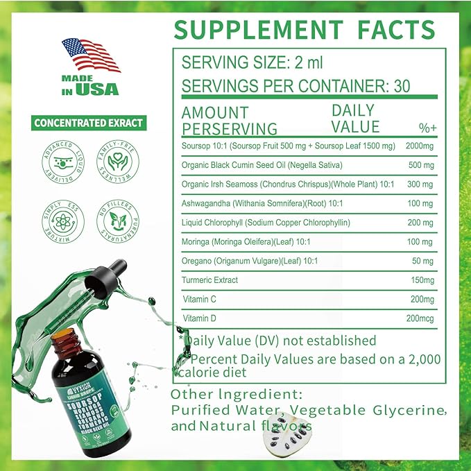 Vyxion Soursop Bitters Bundle Liquid &amp Capsule Sea Moss Moringa Turmeric Black Seed Oil Oregano Ashwagandha | Herbal Extracts for Overall Health-Enhancing | Vegan Non-GMO