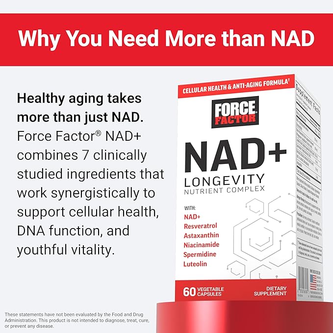 FORCE FACTOR NAD+ (NMN or Nicotinamide Riboside Alternative) with Resveratrol Astaxanthin Spermidine &amp Luteolin Complex NAD to Support Cellular Health &amp Healthy Aging 60 Capsules