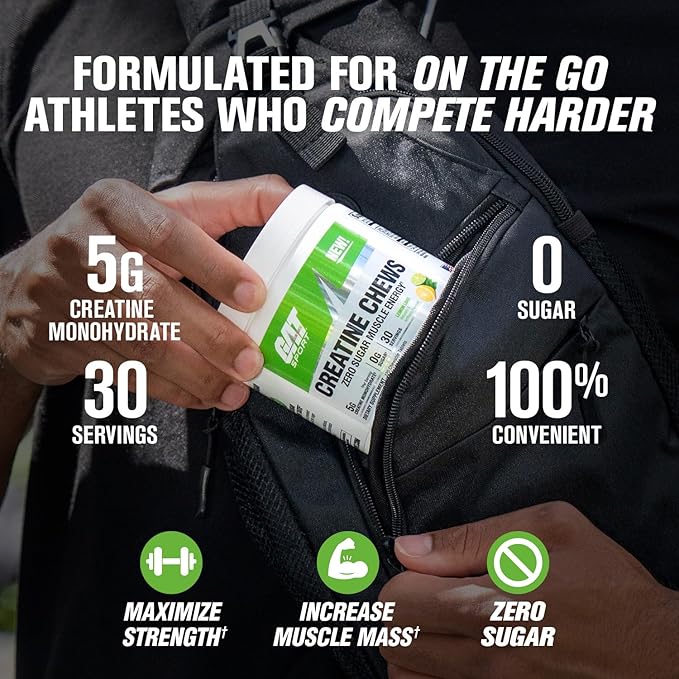 GAT SPORT Creatine Chews Zero Sugar 5g Pure Creatine Monohydrate 3rd Party Tested Brain Health Muscle Strength Anti-oxidant Support for Men &amp Women 30 Servings (Lemon Lime)