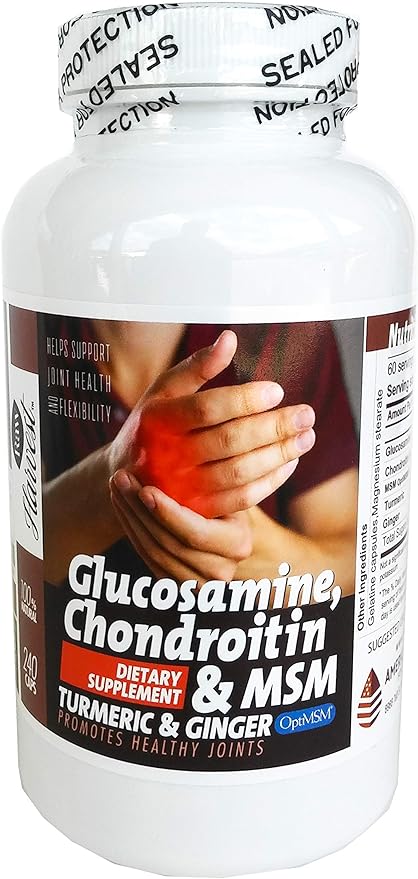 Glucosamine &amp Chondroitin with MSM Turmeric Ginger 240 Capsules 1500 mg per Serving