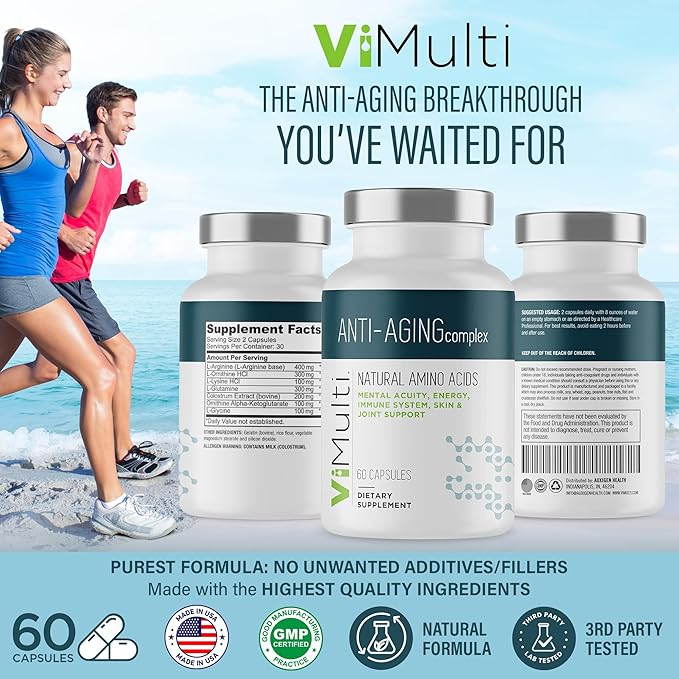 vimulti Ultimate Wellness Bundle: Anti-Aging Supplement Pills &amp Energy Supplements for Men and Women Natural Amino Acids &amp B Complex Multi Blend with Acai for Energy Immune Health 60 Capsul