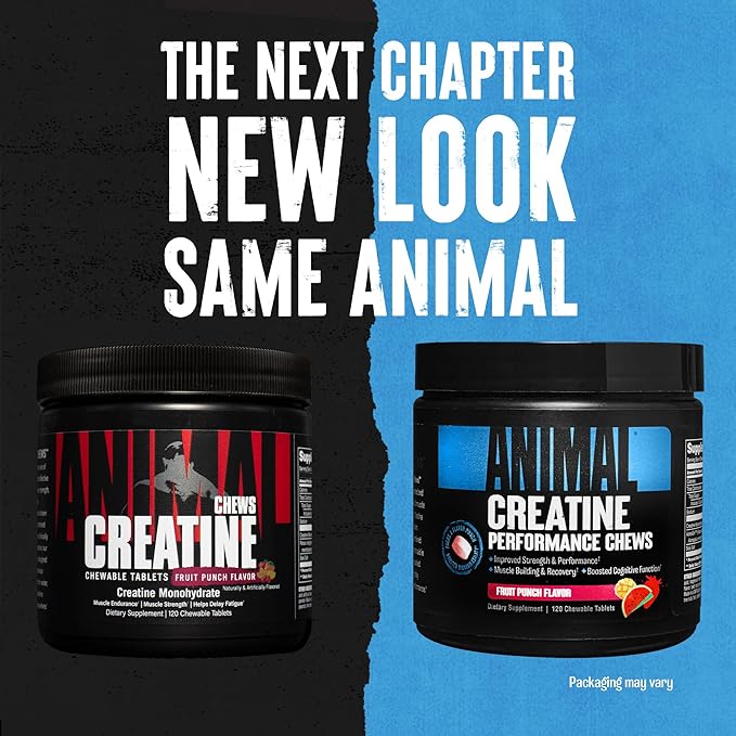 Animal Omega Omega 3 &amp 6 Supplement with 30 Day Pack Creatine Chews Tablets Fruit Punch
