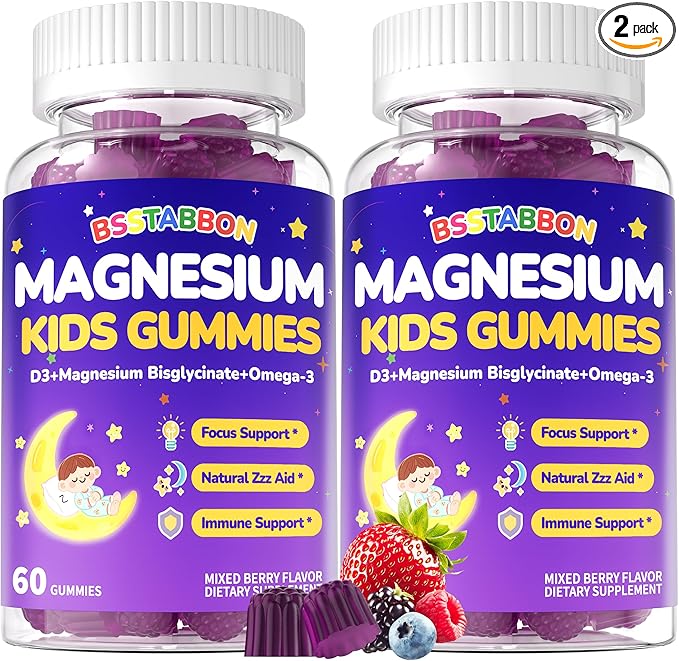 Kid’s 4+ Magnesium Glycinate Gummies: Extra Strength NO Melatonin Magnesium Bisglycinate 100mg 200mg Supplement with L-Theanine B6 D3 Omega3 for Overall Health - Zzz Aid for Kids(120Count)