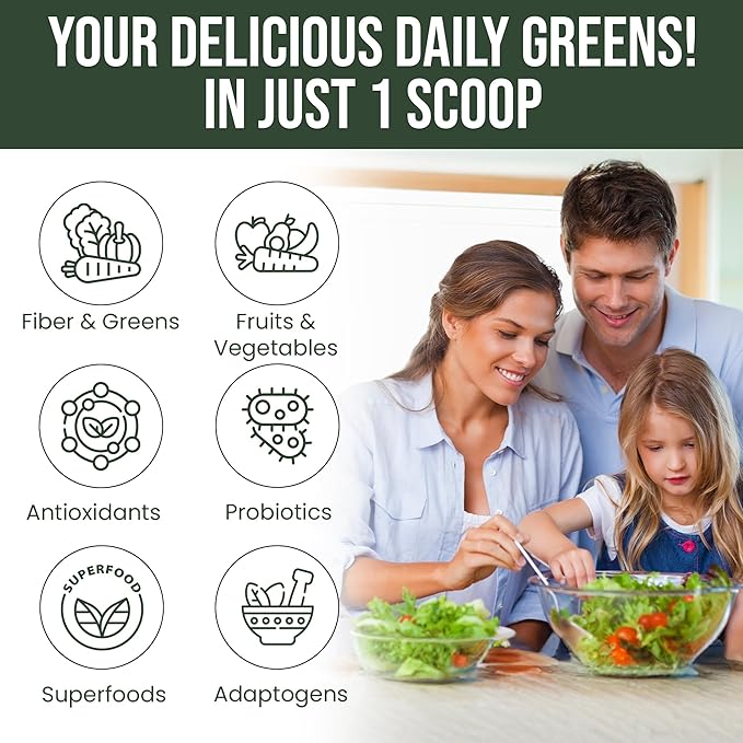 Super Greens Powder 60 Servings - Immunity Digestive Enzymes &amp Probiotics for Energy Gut Health Bloating Relief for Women - Greens Superfood Powder - Mixed Berry