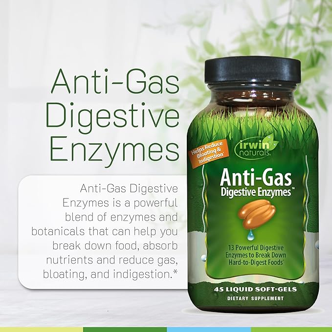 Irwin Naturals Anti-Gas Digestive Enzymes – 45 Liquid Soft-Gels – Bloating &amp Nutrient Absorption Support - 2 Pack