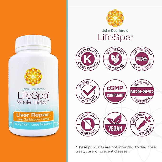 LifeSpa Whole Herbs Liver Repair | Liver Detox | Liver Cleanse and Repair | Health Supplements for Liver Health | Supports Liver and Gallbladder Detox | 90 Capsules | 475mg