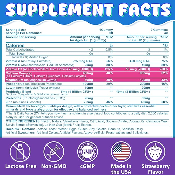 Bundle: Akkermansia Probiotics Gummies with Prebiotics Fiber &amp Calcium + D3 &amp Magnesium Filled Gummies for Kids 4+