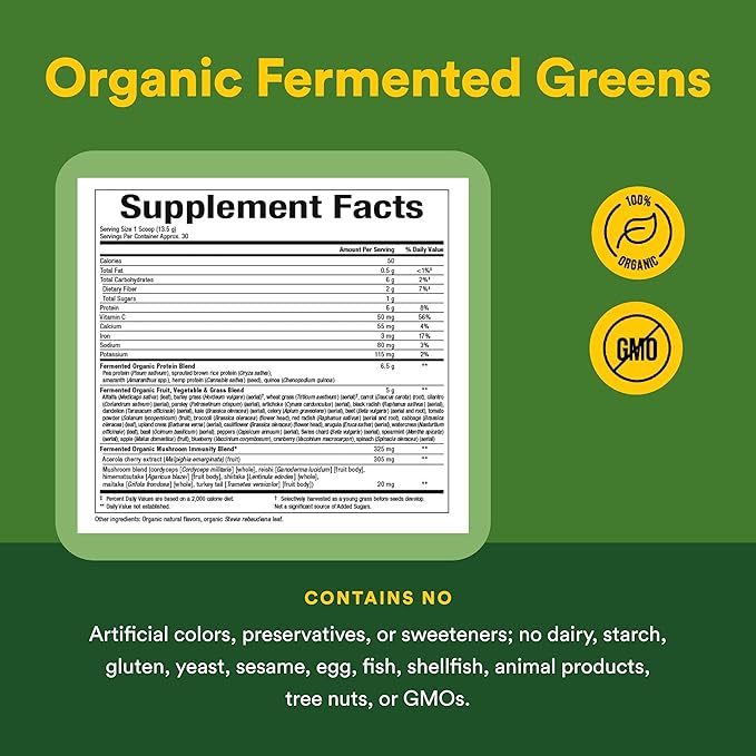 Whole Earth &amp Sea from Natural Factors Organic Fermented Greens Vegan Whole Food Supplement Tropical 14.3 Oz