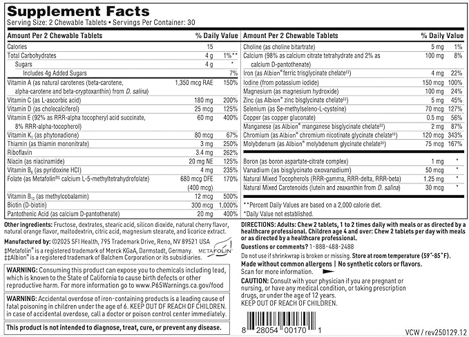Klaire Labs SFI Health VitaTab Chewable - Multivitamin with 24 Vital Nutrients for Kids &amp Adults Natural Cherry-Orange Flavor No Artificial Colors Flavors or Preservatives (60 Tablets) (Pack o