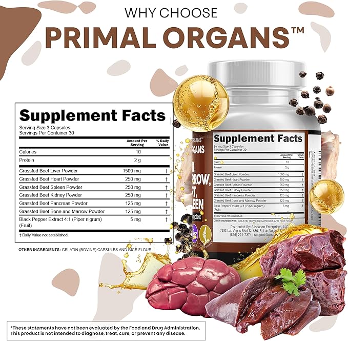 Clean Nutraceuticals Grass Fed Beef Liver Capsules - Premium Quality Supplement Packed with Desiccated Beef Heart Spleen Pancreas Plus Bone &amp Marrow Dao Enzyme Pills