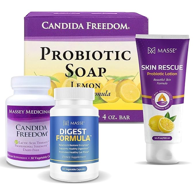 MASSE' Dietary Supplement for Proper Digestion - Probiotic Balance &amp Restore Formula - Probiotic Lemon Body Soap and Skin Rescue Probiotic Lotion