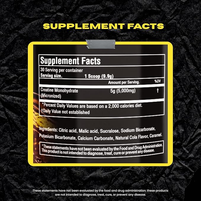 Creatine for Strength &amp Muscle Energy Production 5g per Serving Micronized Creatine Powder Pre-Workout Muscle Health Style Supplement for Gym Beginners 30 Servings Made in USA. (Cola)