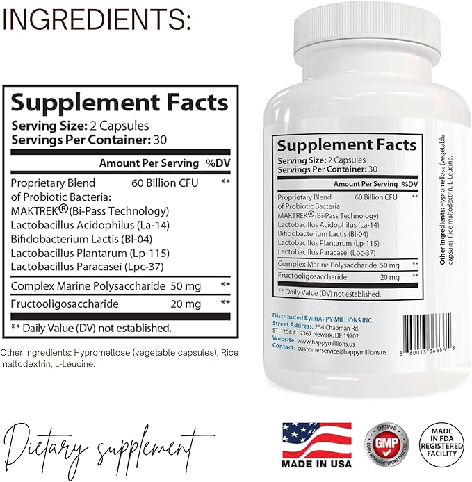 Probiotic Supplement – 60 Billion CFU for Gut &amp Immune Health – Probiotics for Men and Women with Lactobacillus &amp Bifidobacterium – Shelf Stable – 60 Capsules
