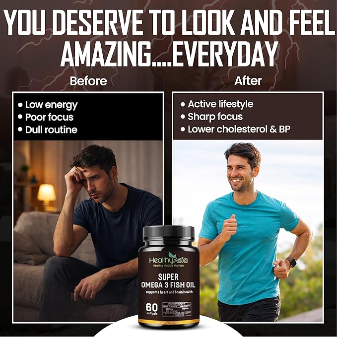 Black Label Super Omega 3 Fish Oil 2000mg High Potency 800mg EPA &amp 600mg DHA per Serving Triple Strength Heart &amp Brain Health Support Burpless Citrus Softgels Non-GMO 60 Count