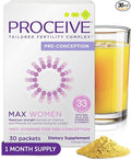 Proceive Max Tailored Fertility Supplement for Women Pre Conception Vitamins Minerals and Amino Acids with Vitamin D Zinc Myo Inositol and Folate 30 Vegan Drink Mix Packets Orange Flavor