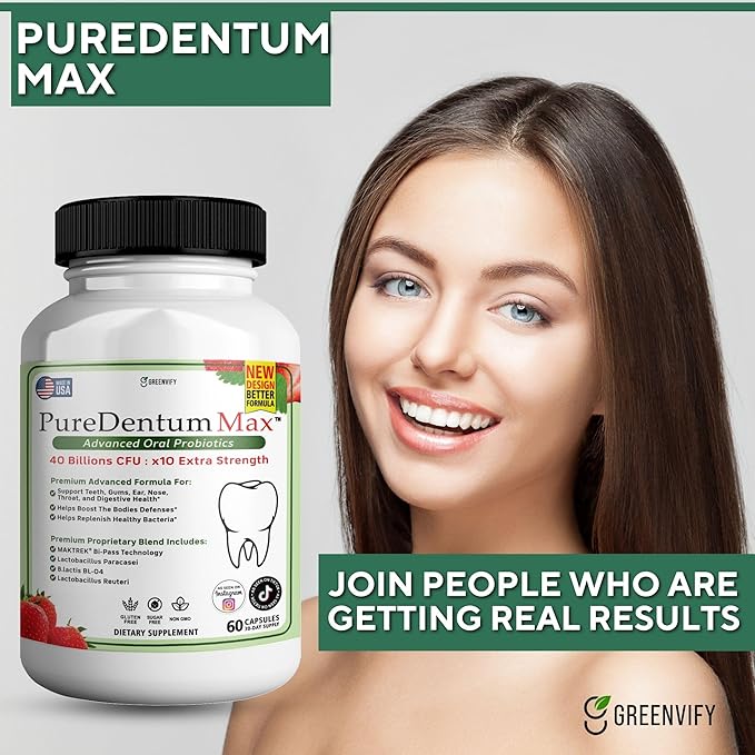 Puredentum Max for Gums and Teeth Health &amp Fresh Breath - 40 Billion CFU Advanced Oral Probiotics for Mouth Bad Breath Capsule Supplement