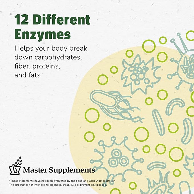 Master Supplements Enzalase - 50 Capsules Pack of 3 - Probiotic Compatible Enzymes - Provides Digestive Boost + Gas &amp Bloating Relief - Gluten Free - 150 Total Servings