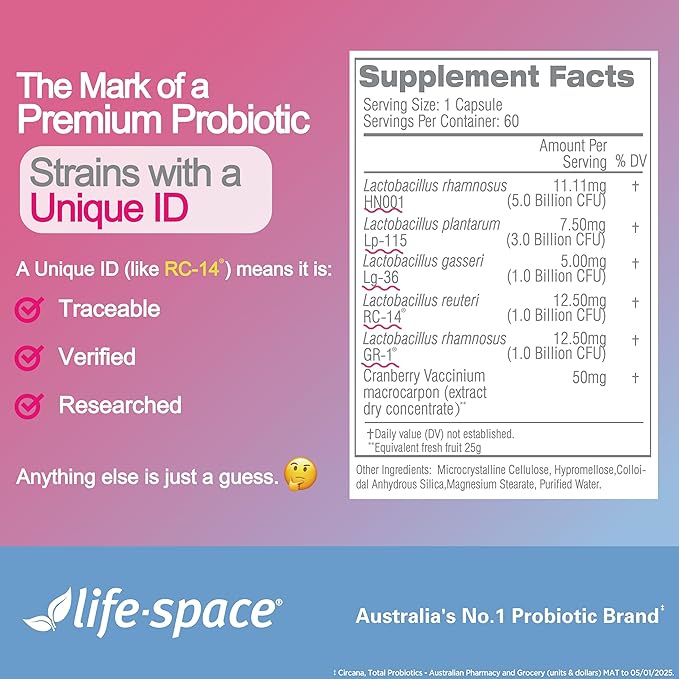 Life-Space Urogen Probiotics for Women Probiotics+Cranberry 2 Month Serving Women's Probiotic for PH Balance Urinary Tract Digestive &amp Immune Health Lactobacillus reuteri Non-GMO 60 Ct