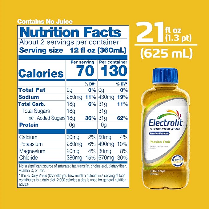 Electrolit Hydration Electrolyte Drinks Sports Beverages with Electrolytes Recovery Drink for Post Workout 12 Pack 21 Fl Oz Bottles Passion Fruit