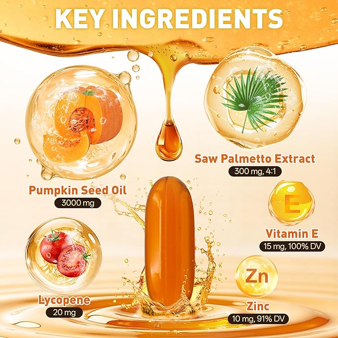 Pumpkin Seed Oil Complex 3000mg with Saw Palmetto Lycopene Zinc &amp Vitamin E – GMP Compliant Cold-Pressed Non-GMO 300 Softgels Daily Wellness &amp Antioxidant Support
