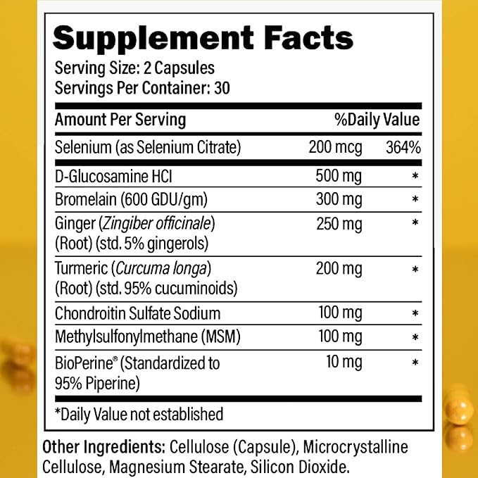 Total Joint Support Supplement - Joint Supplements for Men | Glucosamine Chondroitin Selenium &amp Bromelain | 60 Capsules Joint Supplement Made in USA