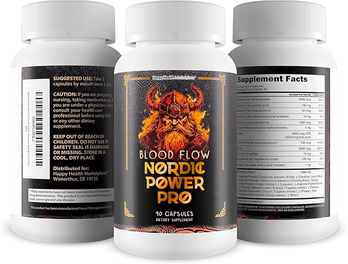 Blood Flow Nordic Power Pro - Our Best Blood Circulation Supplements for Men - Increase Blood Flow Care - Better Blood Flow Nordic Power Male Pills - Male Nordic Power Supplement for Max Blood Flow