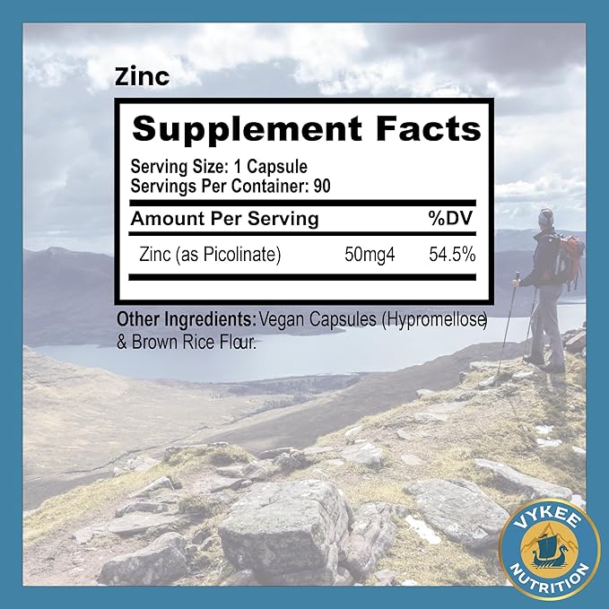 Vykee Nutrition Zinc – Daily Wellness Supplement | Nourish Your Skin for a Radiant Glow | Immune Support &amp Enhance Digestion | 90 Capsules