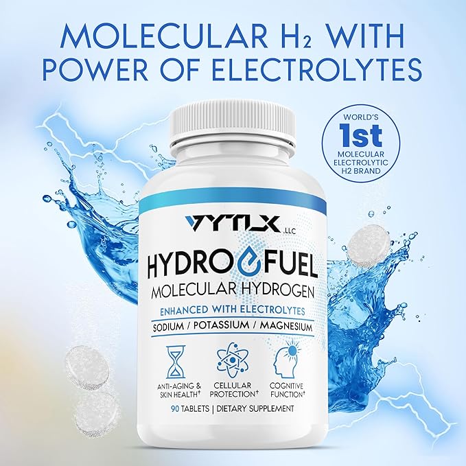 Hydrogen Water Tablets with Electrolytes | 12 PPM Molecular H2 Tablets for Drinking Water | Effervescent Hydrogen Water Tabs with Magnesium Sodium &amp Potassium (60 Count)