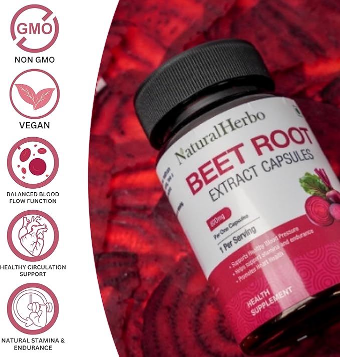 Beet Root Capsules 800mg Tablets | Vegan Beetroot Supplement for Energy Circulation &amp Heart Support | Antioxidant Boost Extract Supplement | Ayurveda Suggested 60 Count