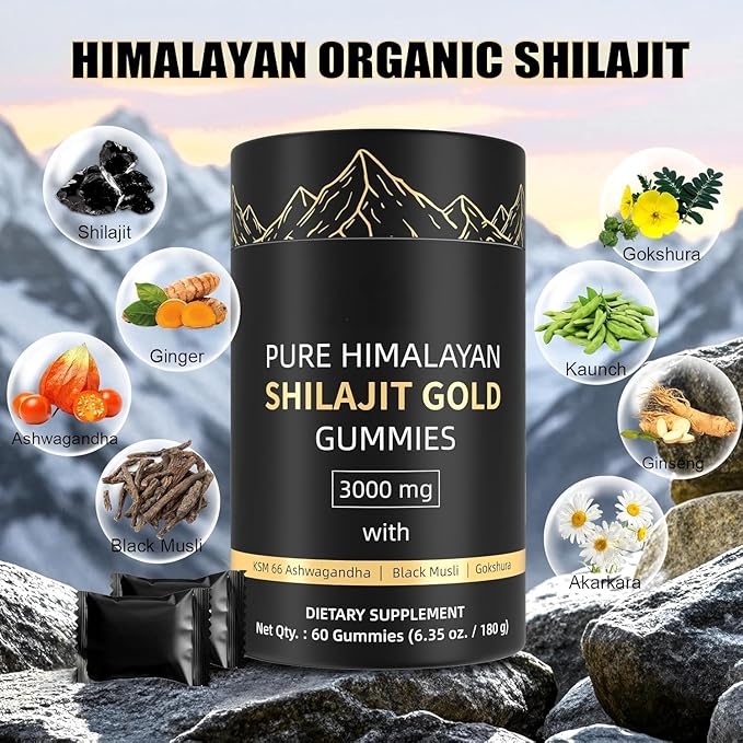 3000mg Himalayan Shilajit Gummies Gold for Men &amp Women - Organic &amp Natural with 85+ Essential Minerals &amp Fulvic Acid (1 Bottle)