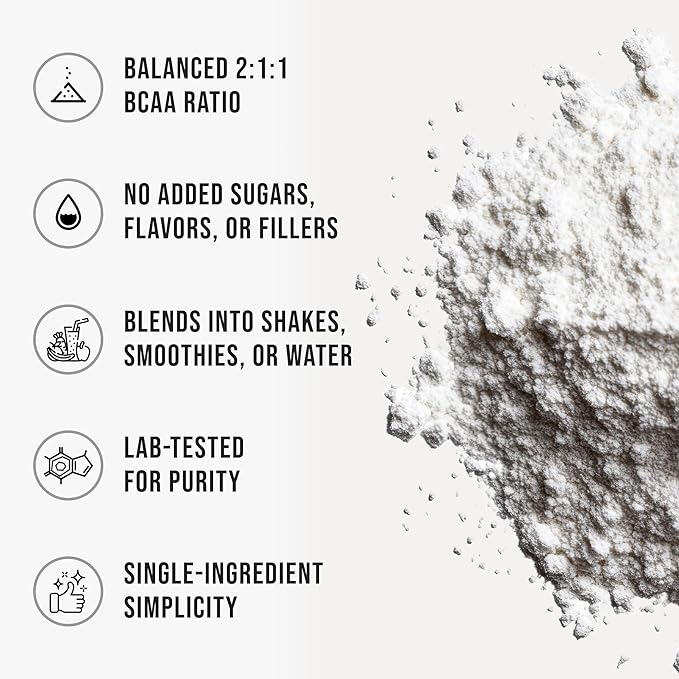 BCAA Powder 2:1:1 Unflavored Branched Chain Amino Acids for Men and Women Pure BCAA Energy Powder for Mixing in Drinks &amp Shakes Non-GMO No-Additives 105 Servings 1.4 lb (630g)